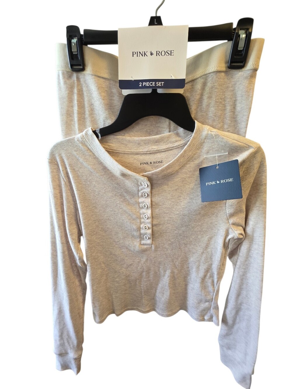 Pink Rose Long-Sleeve Henley Set